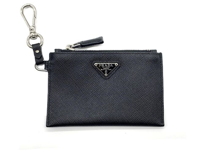 Prada Saffiano Münzbeutel/Etui in Schwarz