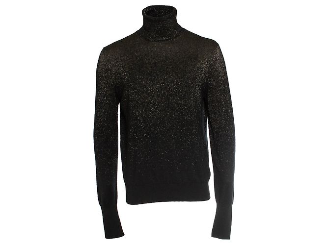 Alexander McQueen, Schwarzer Rollkragenpullover mit goldenem Lurex Mehrfarben