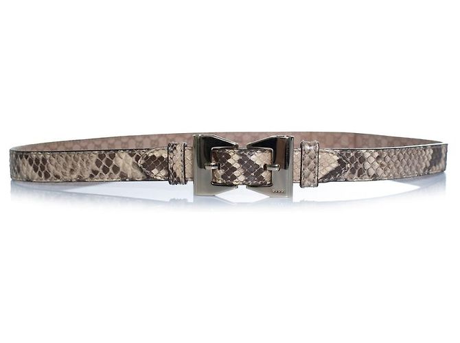 Gucci, python leather belt with gold metal bow Brown
