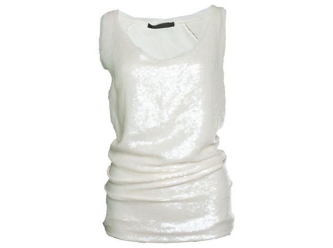 Donna Karan, ärmelloses Pailletten-Top Weiß