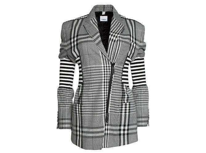Burberry, blazer a quadri bianco e nero Multicolore