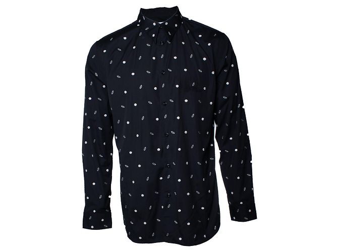 Givenchy, Camicia in cotone nero con ricamo a labbra