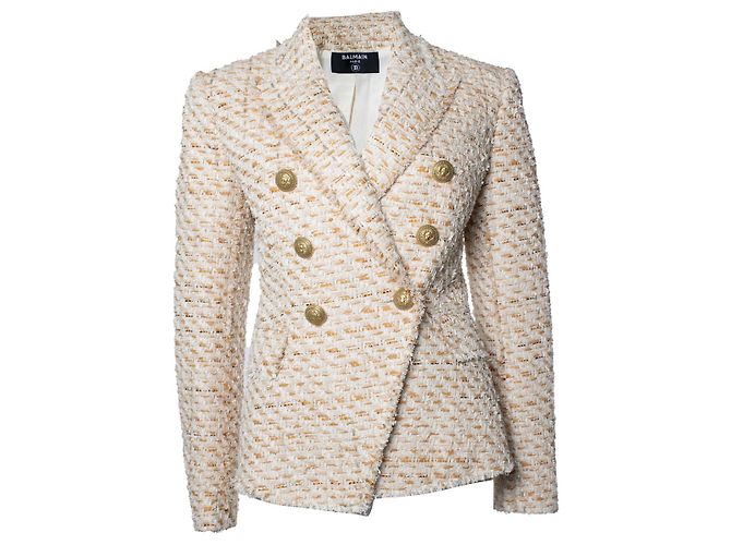 Balmain, blazer de tweed com abotoamento duplo Marrom Bege