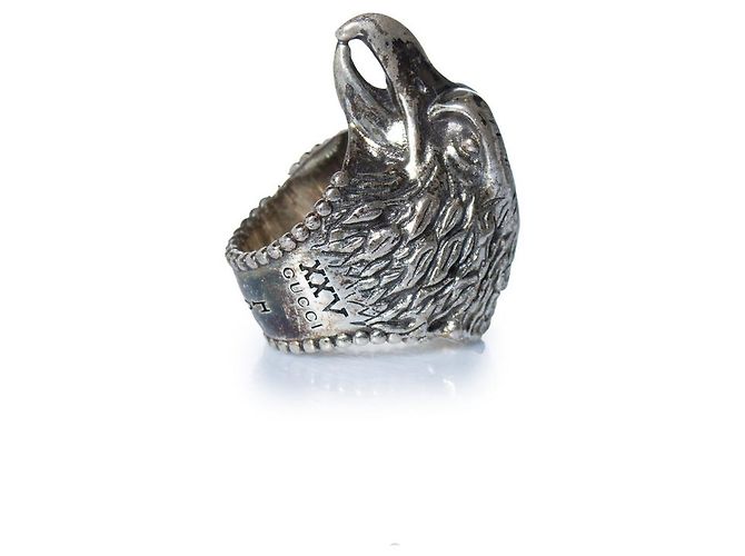 Gucci, anello testa d'aquila anger forest Argento Metallico