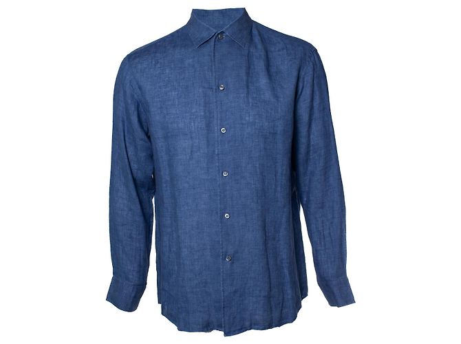 Brioni, Camicia in lino blu