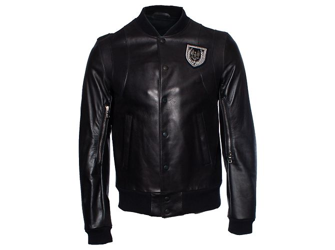 Balmain, leather biker jacket Black