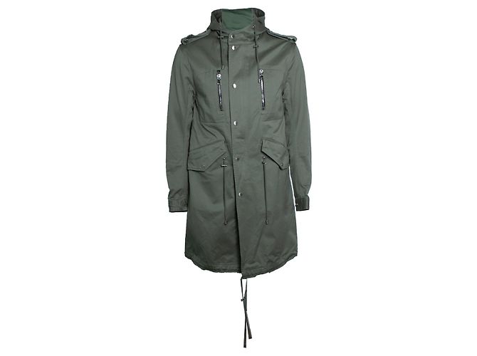 Balmain, parka con cappuccio in cotone verde