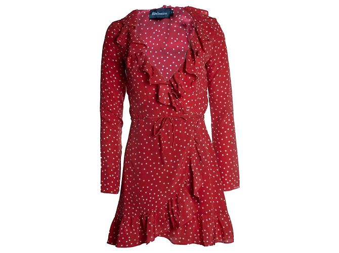 Autre Marque Realisation Kleid mit Rüschen und Sternenmuster Rot