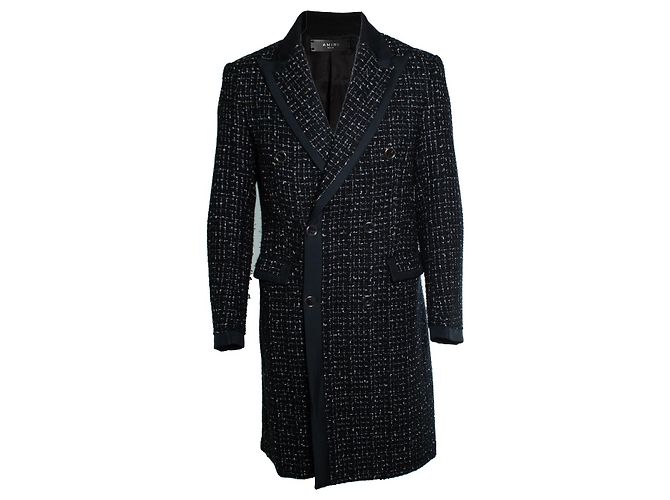 Amiri, Boucle long coat in black