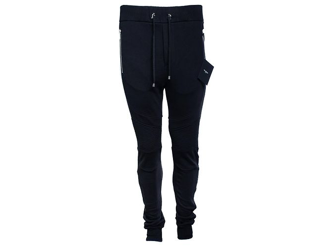 Balmain, schwarze gerippte Jogginghose mit Präge-Logo