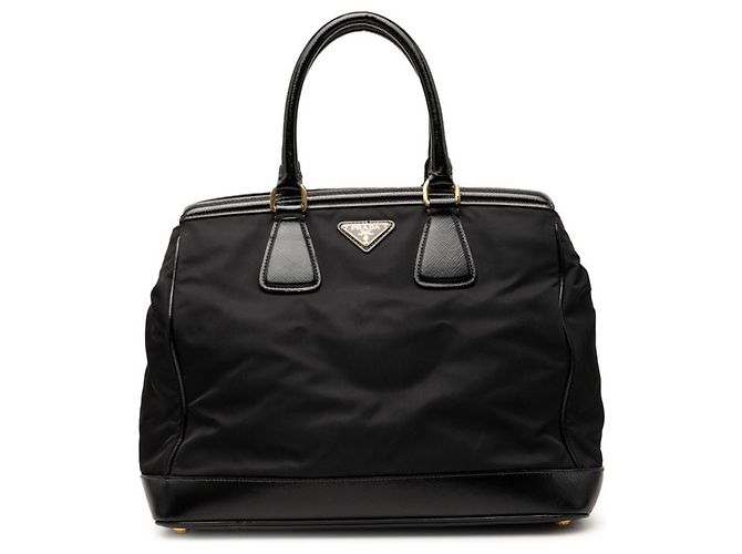 Sac à main Prada Saffiano Triangle Logo Plate Noir