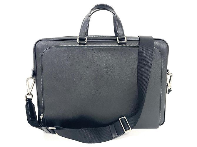 Prada Saffiano Leather Briefcase Black