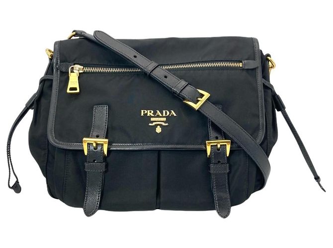 Borsa a tracolla in nylon e pelle Prada nera Nero