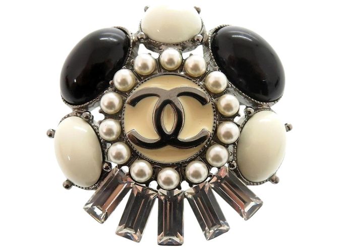 Spilla Chanel Coco Mark Nero Argento Bianco 