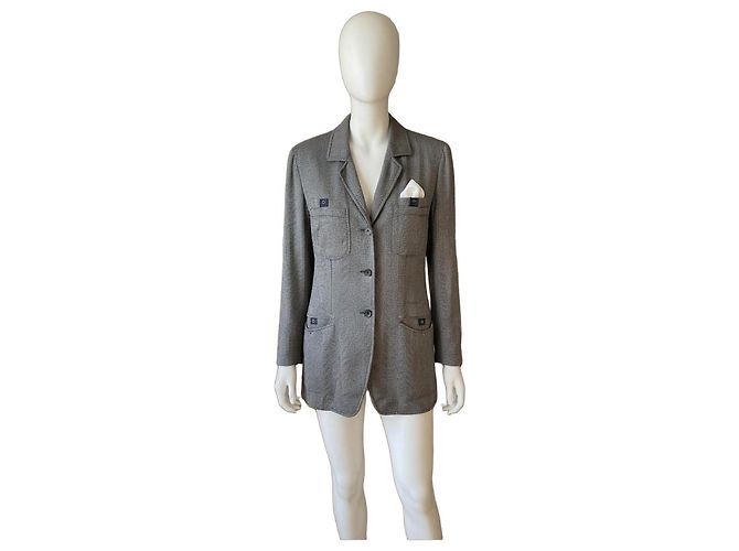 Armani Collezioni Grey Chevron Wool Blazer