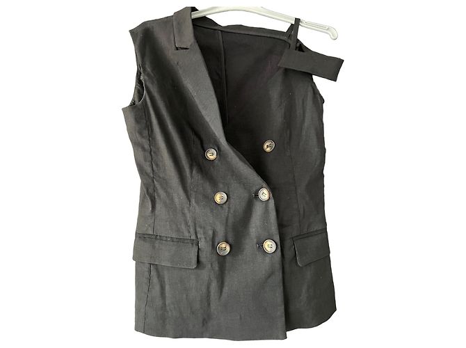 Pinko Black Linen Blend Sleeveless Blazer
