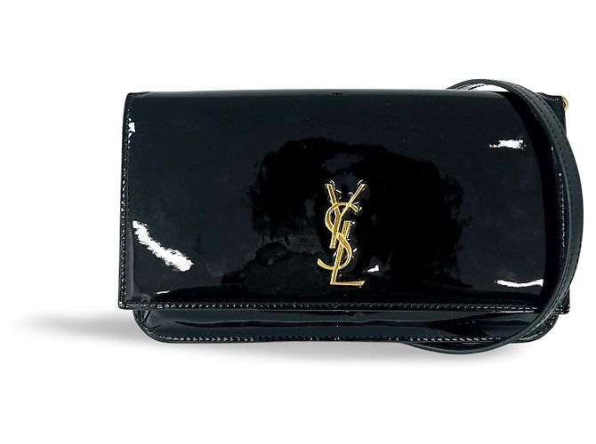 Saint Laurent Cassandre Flap Wristlet Patent Noir
