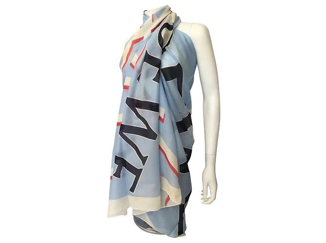 Sciarpa Loewe Maxi Logo in cotone Nero Bianco Rosso Blu Multicolore 