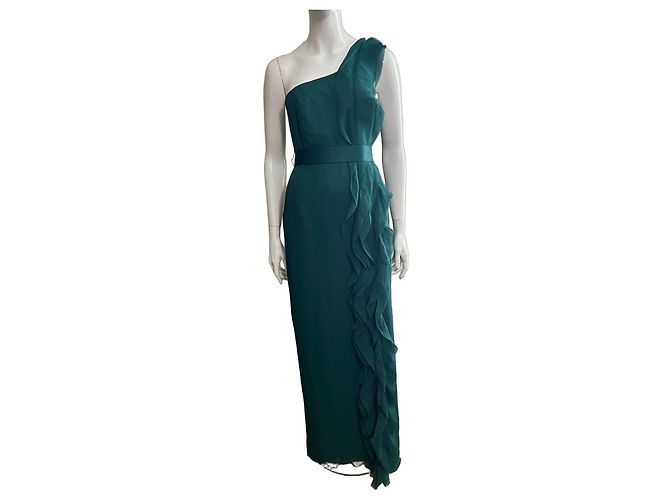 Vera Wang Regency One-Shoulder Abendkleid Smaragdgrün