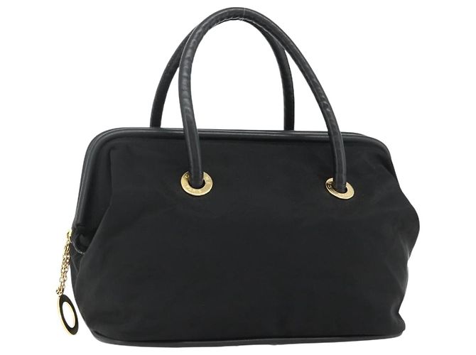 Céline CELINE Circle Handtasche Nylon Schwarz Gold Auth 177620 Golden