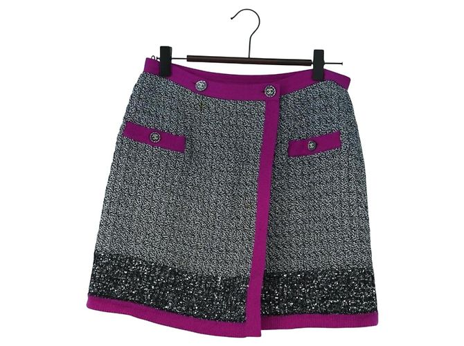 Saia CHANEL Tweed Cinza CC Auth 179163A Marrom