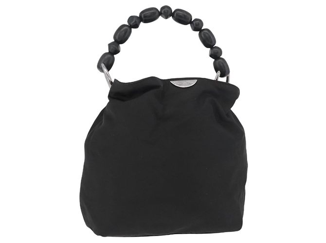 Christian Dior Maris Pearl Handtasche aus Nylon Schwarz Silber Auth 179390