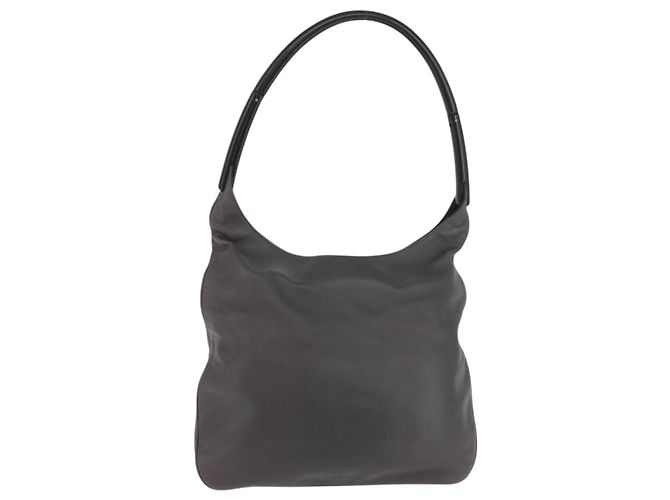 PRADA Shoulder Bag Leather Gray Silver Auth 180150 Brown Silvery