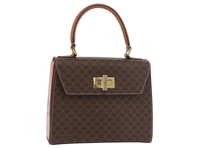Céline Borsa a Mano CELINE Macadam Canvas PVC Pelle Marrone Oro Auth 179840A D'oro