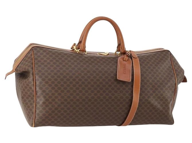 Céline Borsa Boston CELINE Macadam Canvas PVC Pelle 2way Marrone Oro Auth ep14007 D'oro