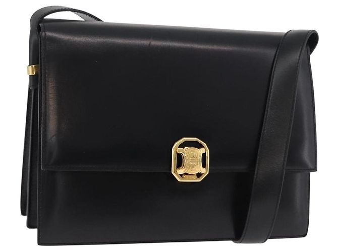 Céline CELINE Schultertasche aus Leder Schwarz Gold Auth ep14468V Golden