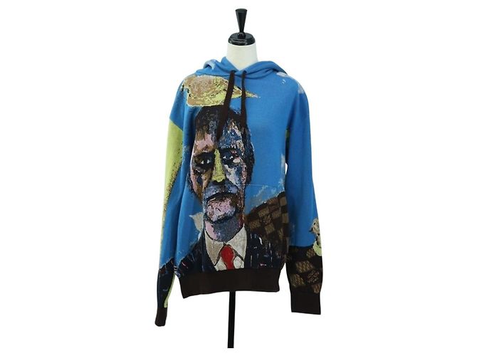 Gestrickter LOUIS VUITTON Kapuzenpullover Baumwolle Blau LV Auth 179652M