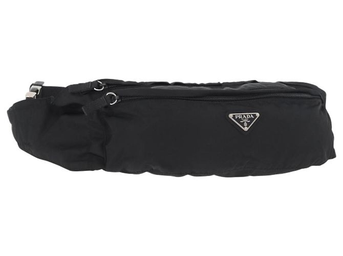 Pochete PRADA Nylon Preto Prata Auth 180191