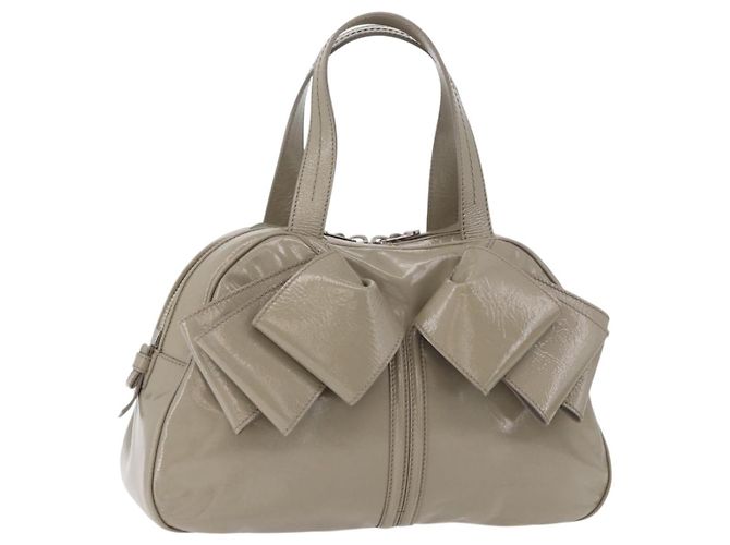 SAINT LAURENT Handtasche aus Lackleder Grau Silber Auth 180031A Braun