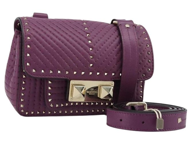 Borsa a tracolla VALENTINO Rock Studs in pelle 2way Viola Oro Auth 179216A D'oro Porpora