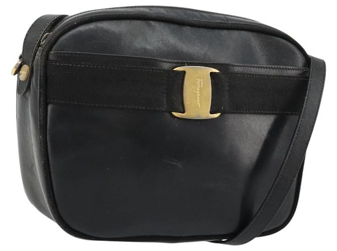 Borsa a Spalla Salvatore Ferragamo Vala in Pelle Nera e Oro Auth BA12552 Nero D'oro