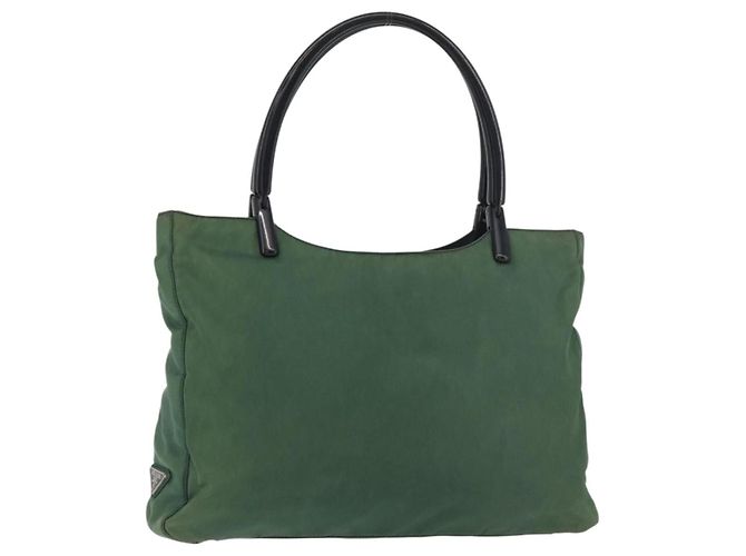 Borsa Tote PRADA Nylon Verde Nero Auth ti3933