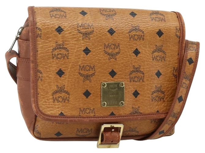 Borsa a tracolla MCM Vicetos Logogram PVC Marrone Oro Auth 180068 D'oro