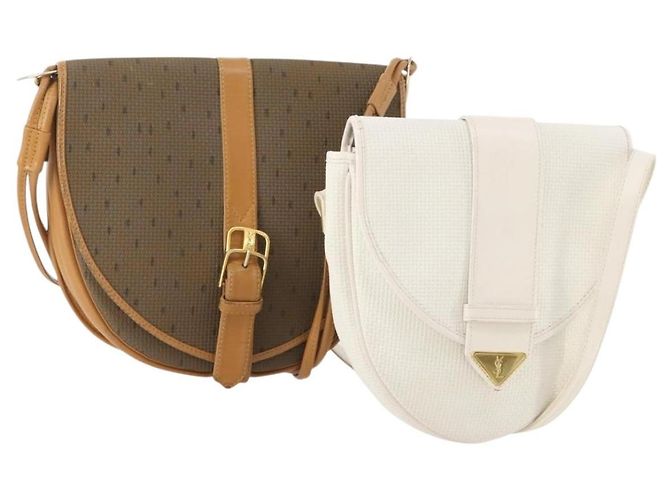 Borsa a tracolla SAINT LAURENT PVC 2 Set Marrone Bianco Auth fm5353