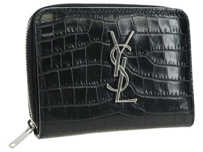 SAINT LAURENT Portefeuille Compact Cassandra Croco Embossing Black Auth 179335M Noir