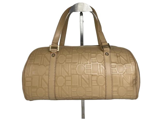 Céline Celine Bowling Bag aus beige Leder mit geprägtem Logo-Muster