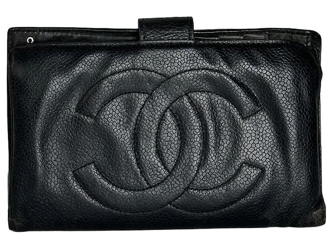 Timeless Chanel Black Leather Embossed Logo Wallet Accessory