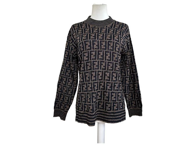 Fendi Iconic FF Monogram Strickpullover Braun 