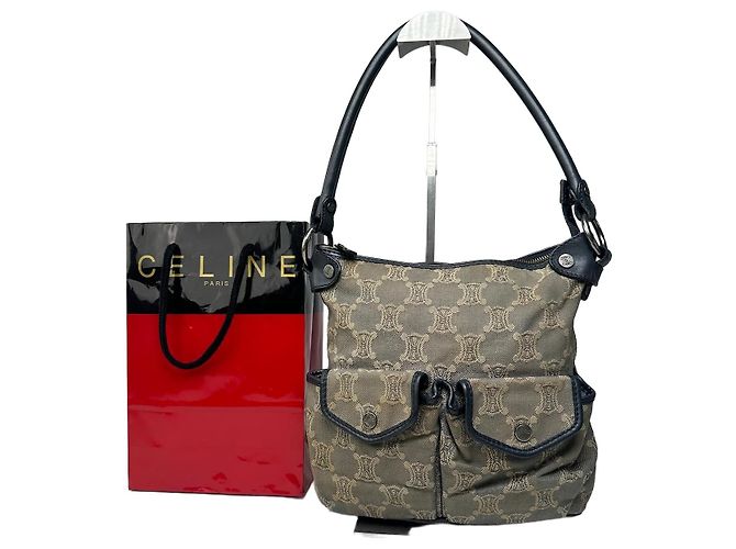 Triomphe Céline Vintage Celine Canvas Shoulder Bag Grey