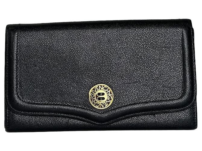 Givenchy Black Leather Wallet with Gold-Tone Logo Detail