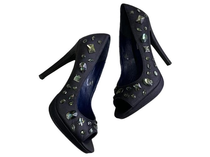 Tosca Blu Stilettos negros adornados con strass Azul marino