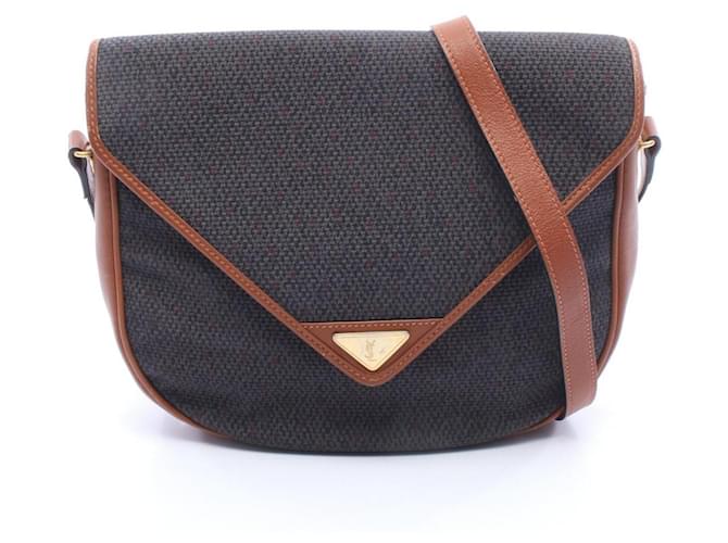 Yves Saint Laurent Schultertasche braun und grau 