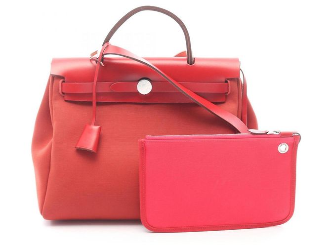 Hermès Bolsa 2-Way Hermes Herbag Zip PM Rosa Vermelho Bordeaux