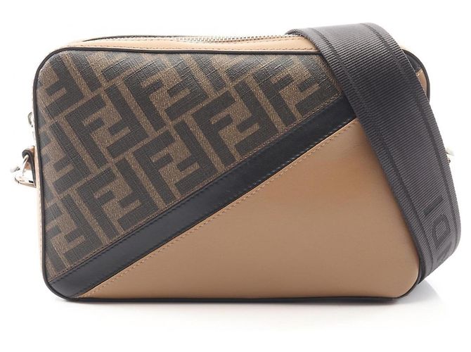 Borsa a tracolla Fendi Diagonal Camera Case Zucca Marrone Nero