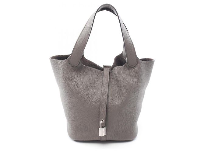 Hermès Bolsa Hermes Picotin Lock MM Marrom Cinza