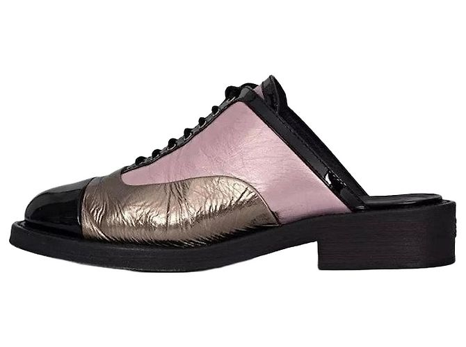 Chanel Tricolor Lace-Up Clogs Sz.38.5 Pre-owned